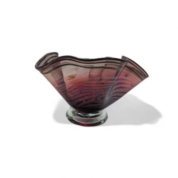 Daniel Reid Hand-Blown Glass Handkerchief Bowl 7" x 4" Tall Red and Gold Signed - Picture 12 of 13